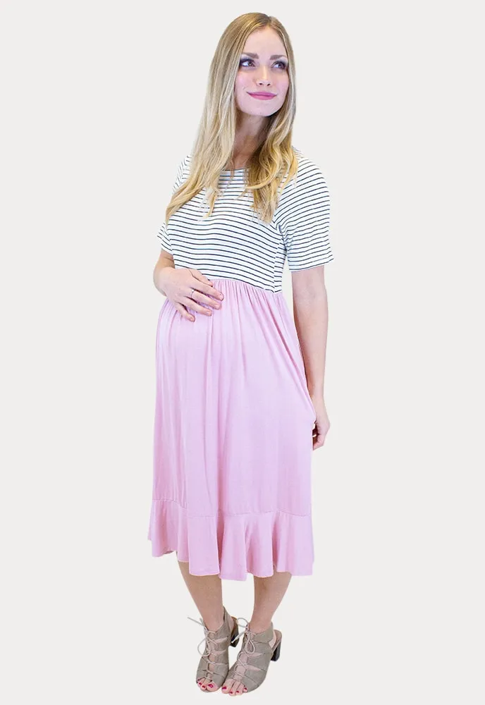 Striped Maternity Dress with Short Sleeves