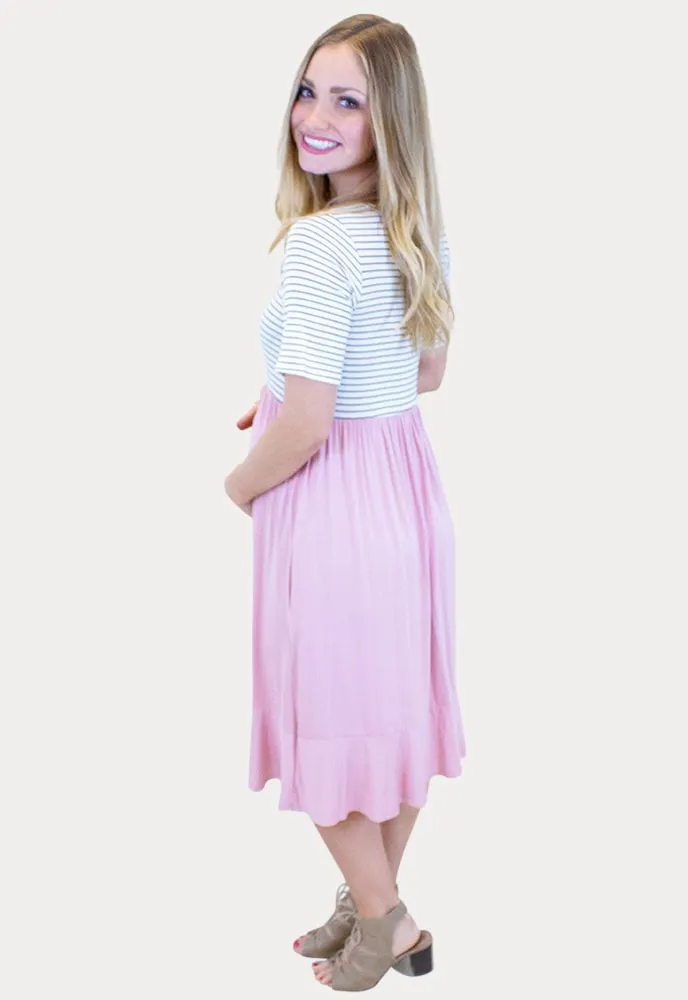 Striped Maternity Dress with Short Sleeves