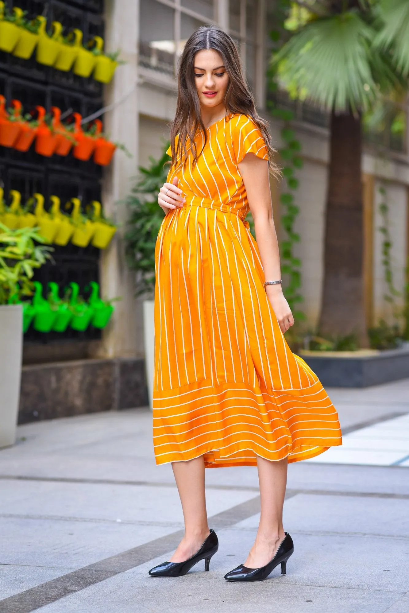 Sunshine Striped Maternity & Nursing Dress