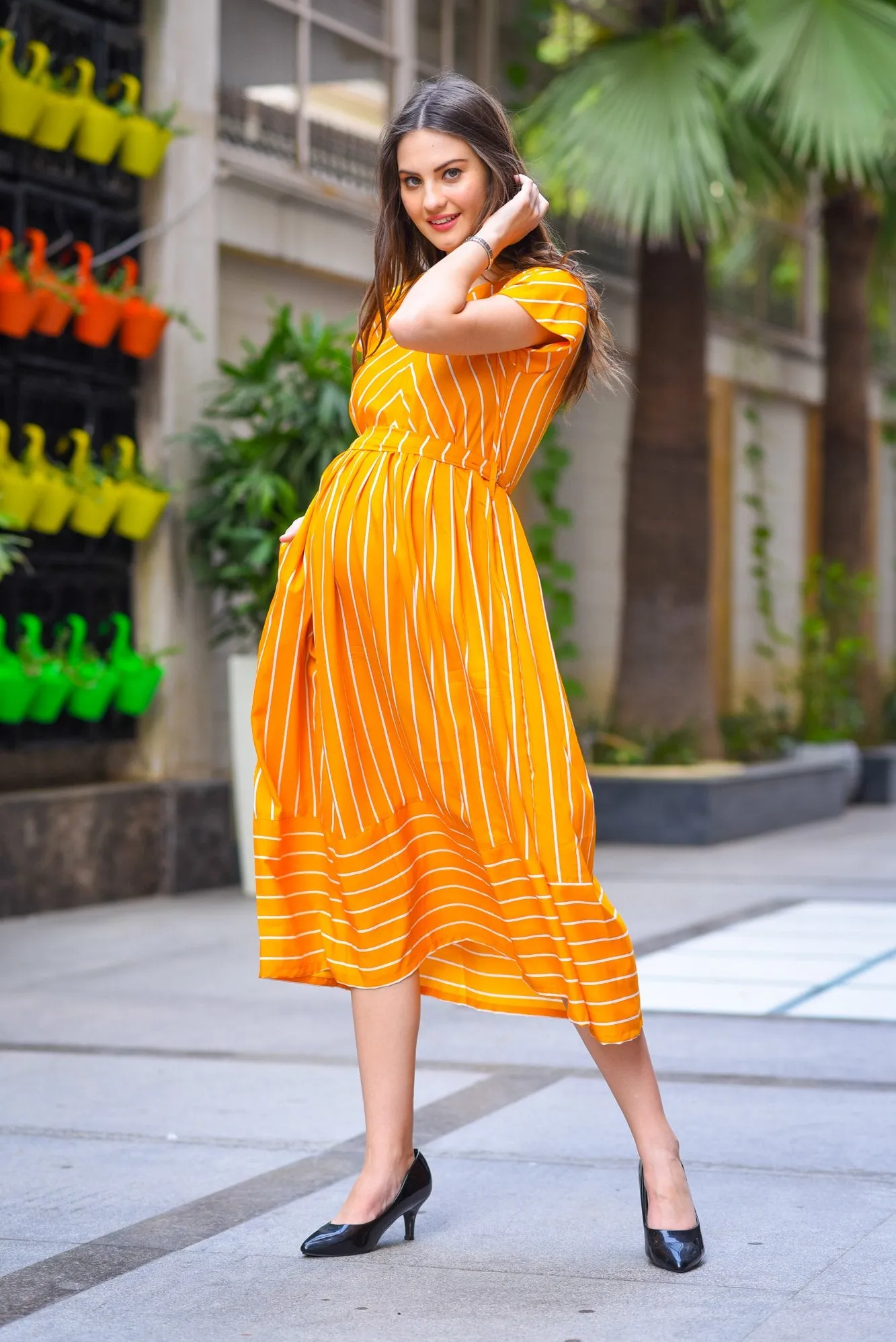 Sunshine Striped Maternity & Nursing Dress