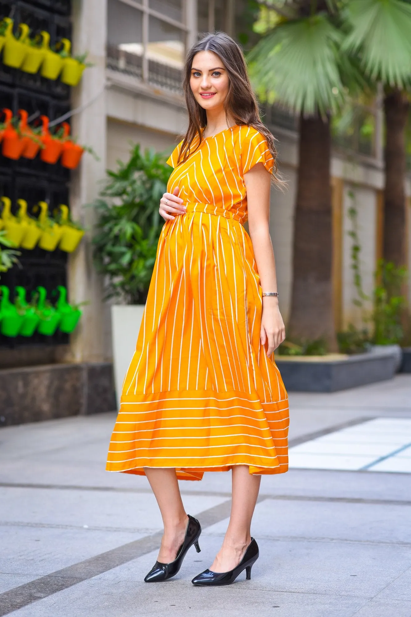 Sunshine Striped Maternity & Nursing Dress