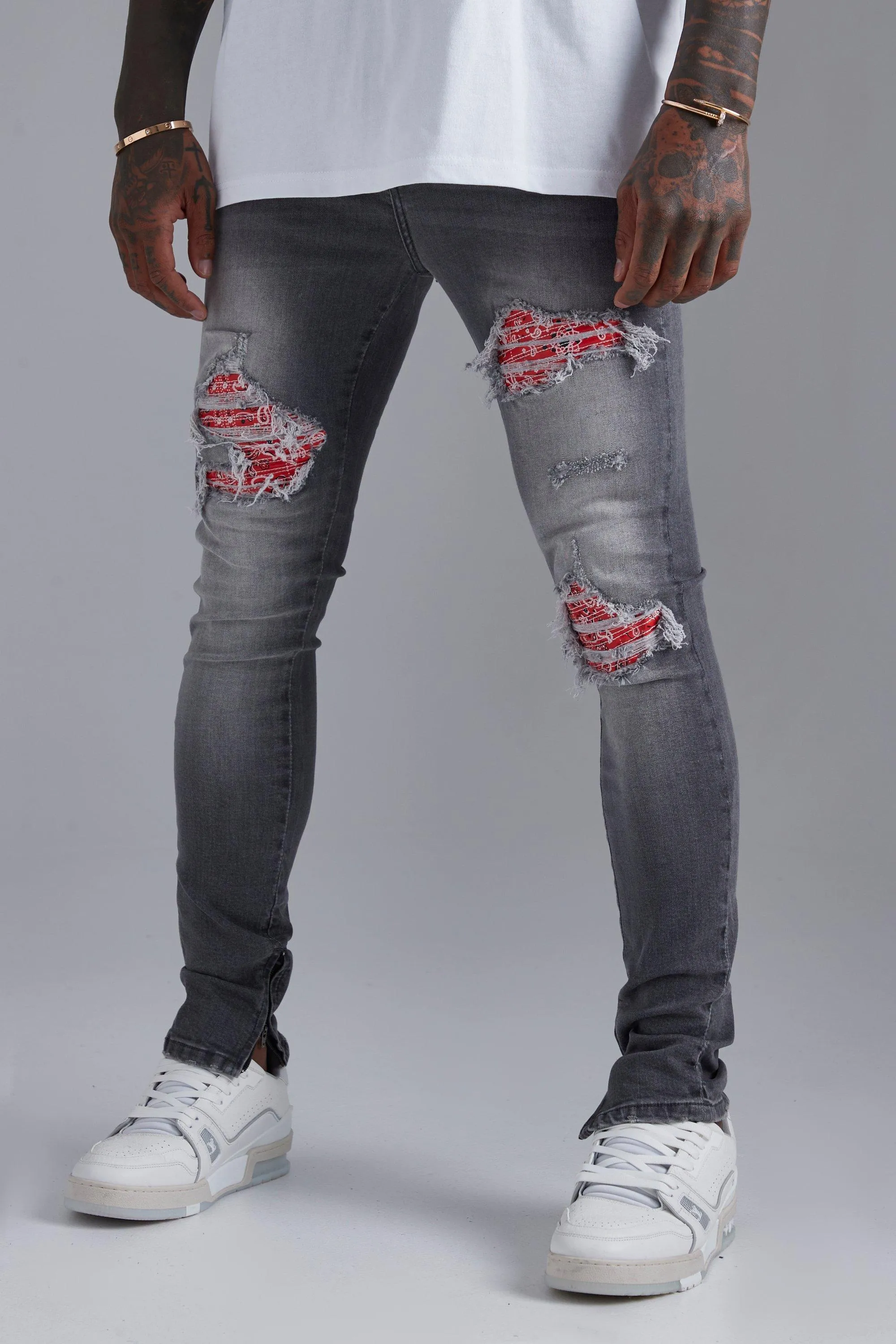 Super Skinny Rip & Repair Jeans With Zips