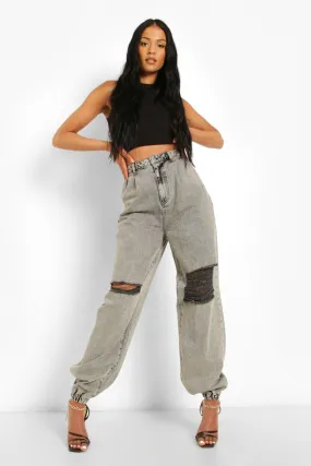 Tall Distressed Knee Cuffed Denim Joggers