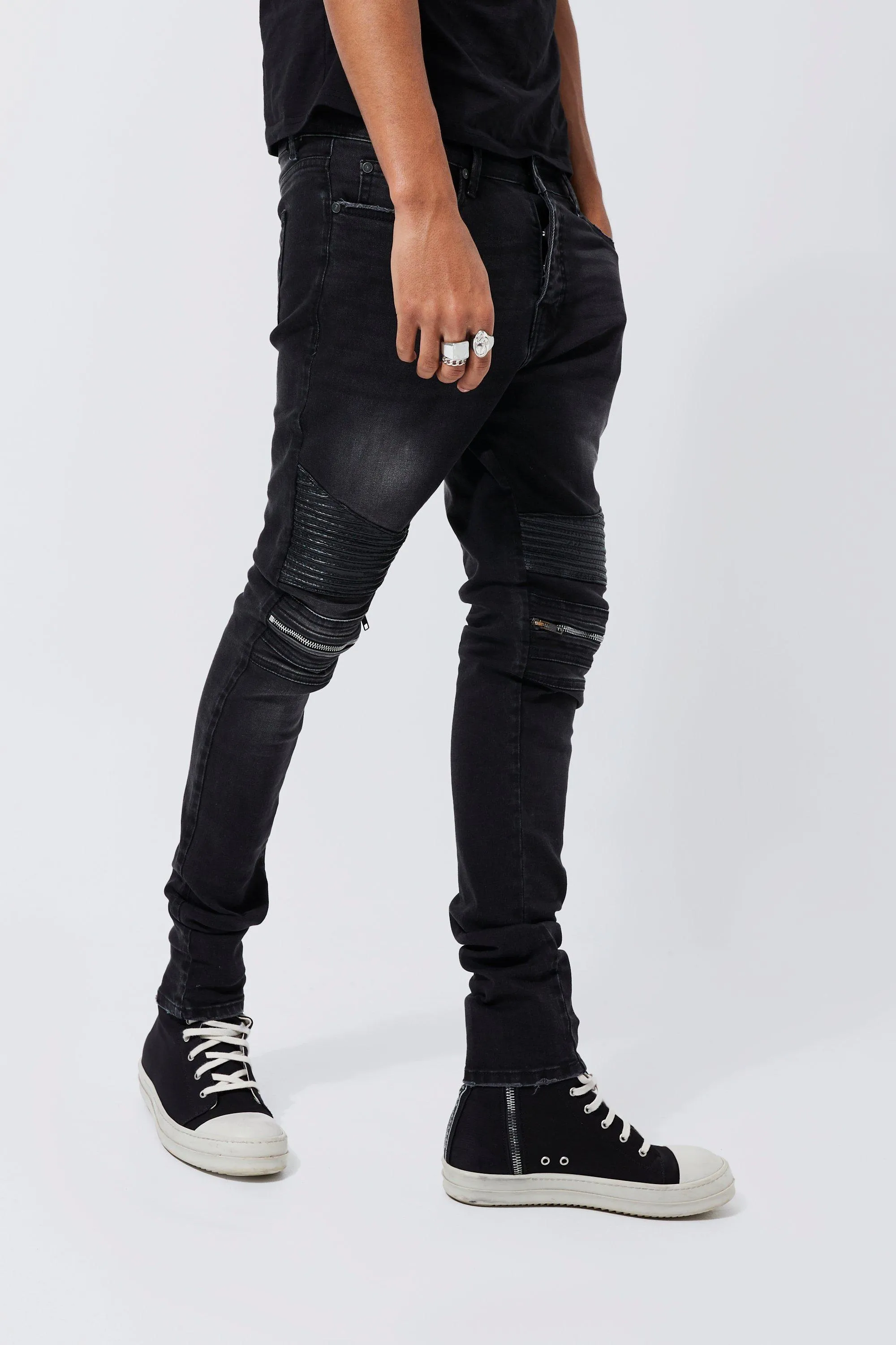 Tall Skinny Stretch Biker Zip Detail Jeans