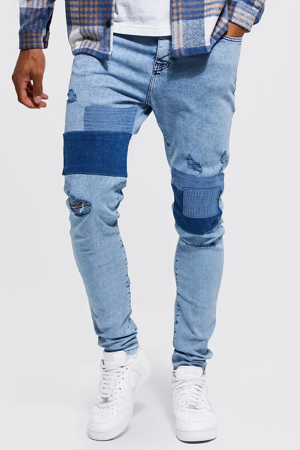 Tall Skinny Stretch Patchwork Jeans