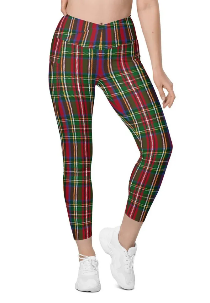 Tartan Christmas Crossover Leggings With Pockets