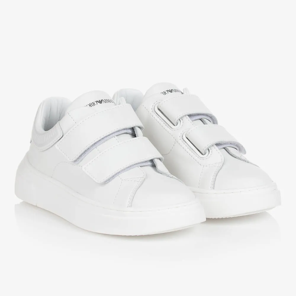 Teen Boys White Leather Velcro Trainers