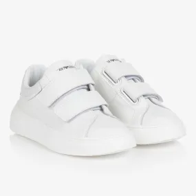 Teen Boys White Leather Velcro Trainers