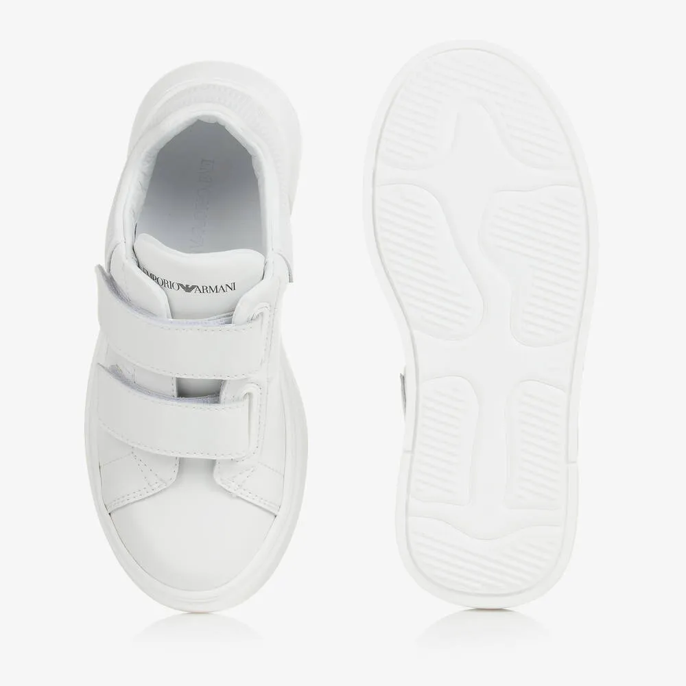 Teen Boys White Leather Velcro Trainers