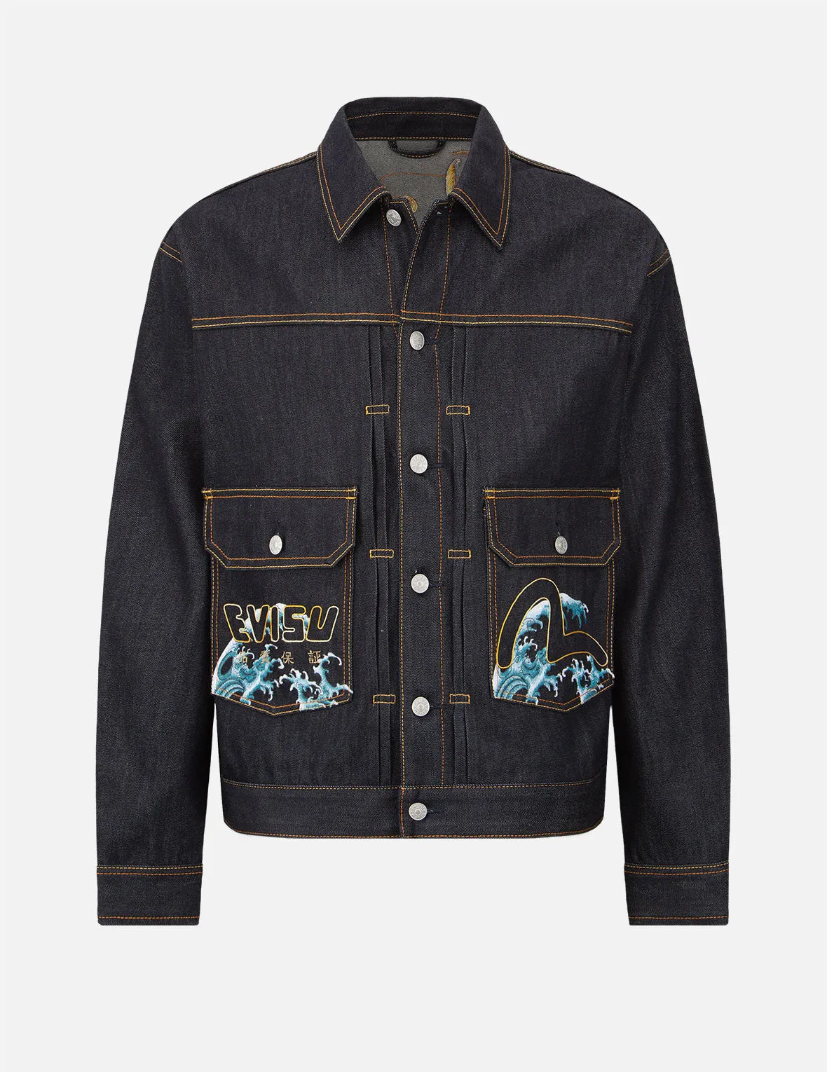 “The God of Fortune Riding Waves” Daicock Embroidery Denim Jacket