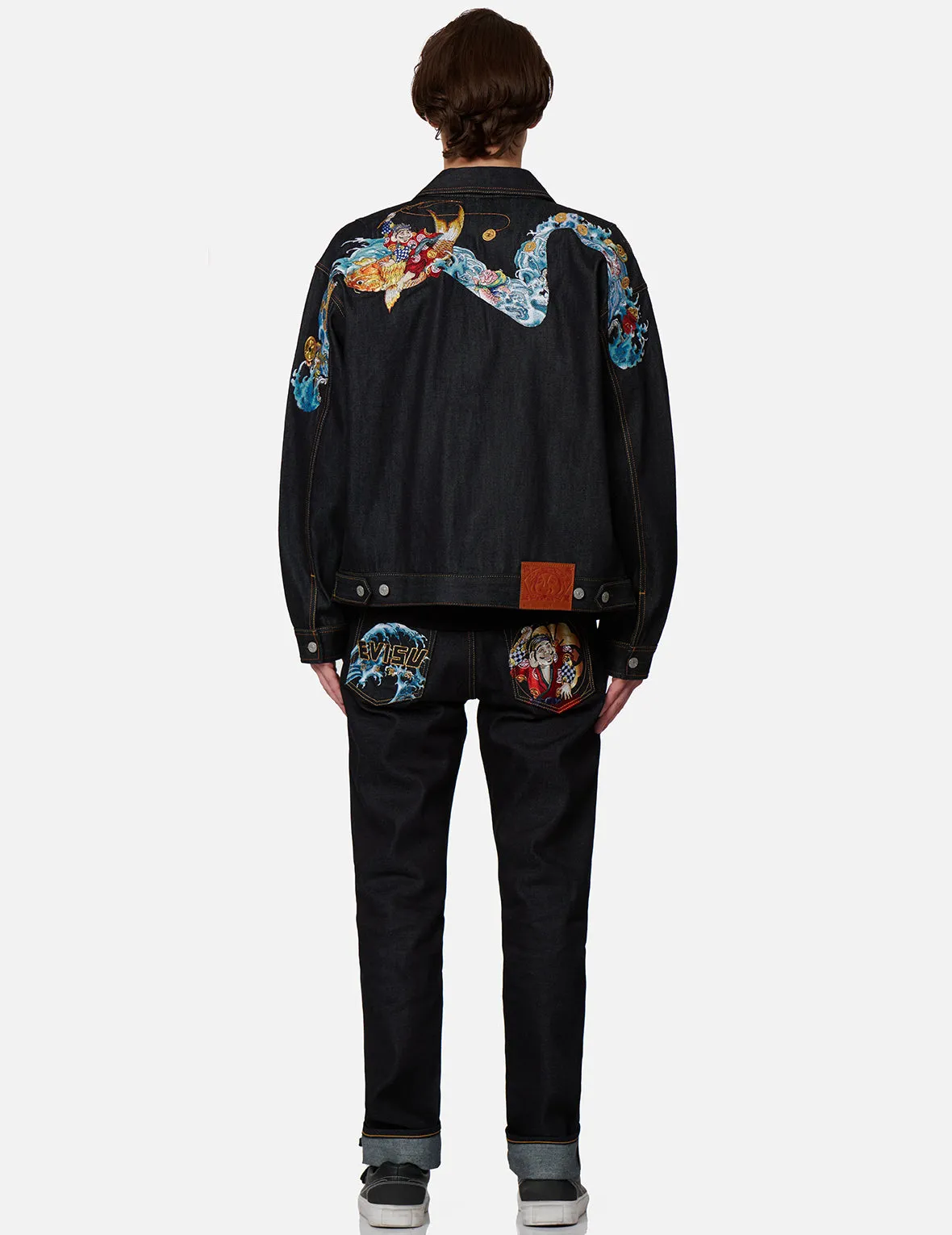 “The God of Fortune Riding Waves” Daicock Embroidery Denim Jacket