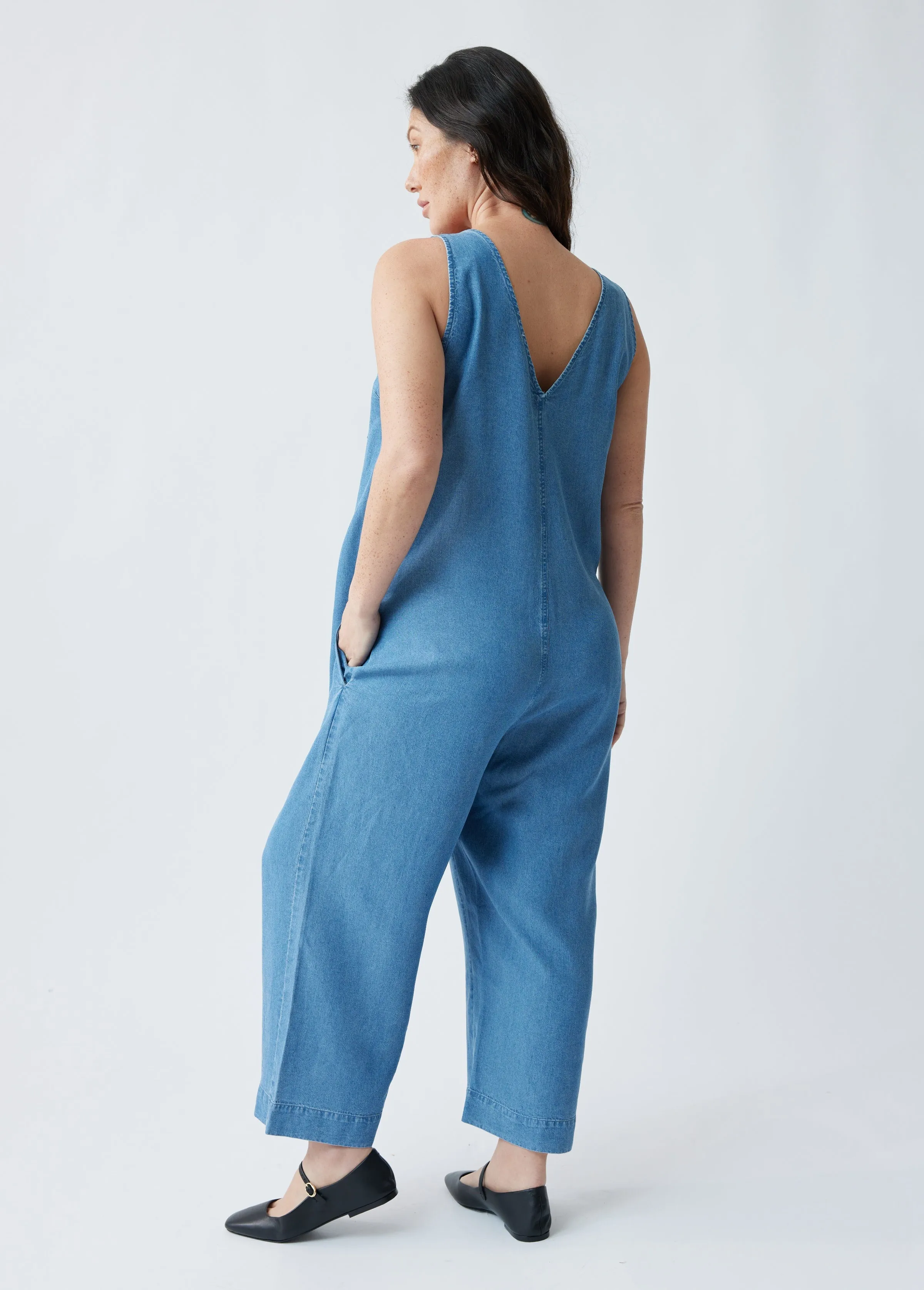 The Zip & Relax Maternity + Nursing Chambray Jumpsuit