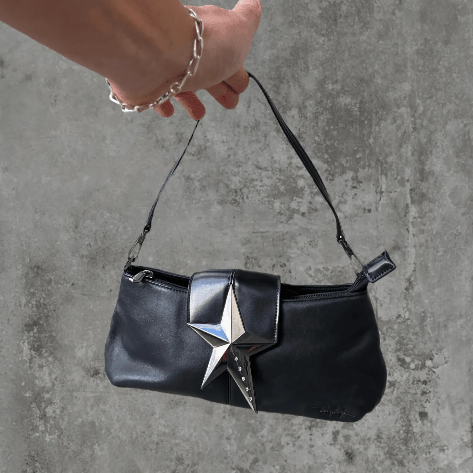 THIERRY MUGLER LEATHER & CHROME STAR SHOULDER BAG