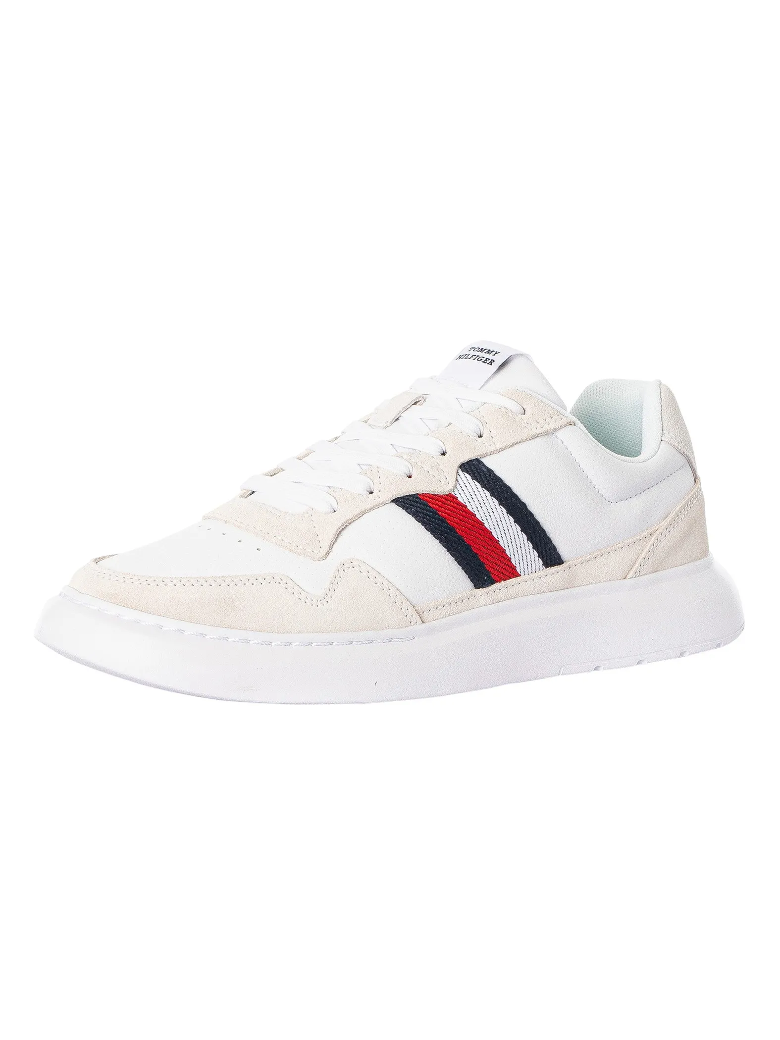 Tommy Hilfiger Light Cupsole Leather Mix Stripes Trainers - White