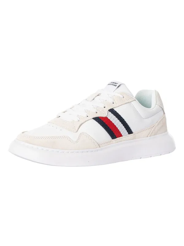 Tommy Hilfiger Light Cupsole Leather Mix Stripes Trainers - White