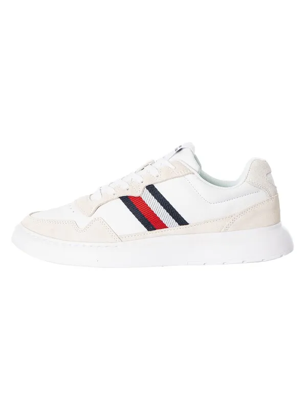 Tommy Hilfiger Light Cupsole Leather Mix Stripes Trainers - White