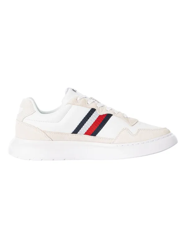 Tommy Hilfiger Light Cupsole Leather Mix Stripes Trainers - White