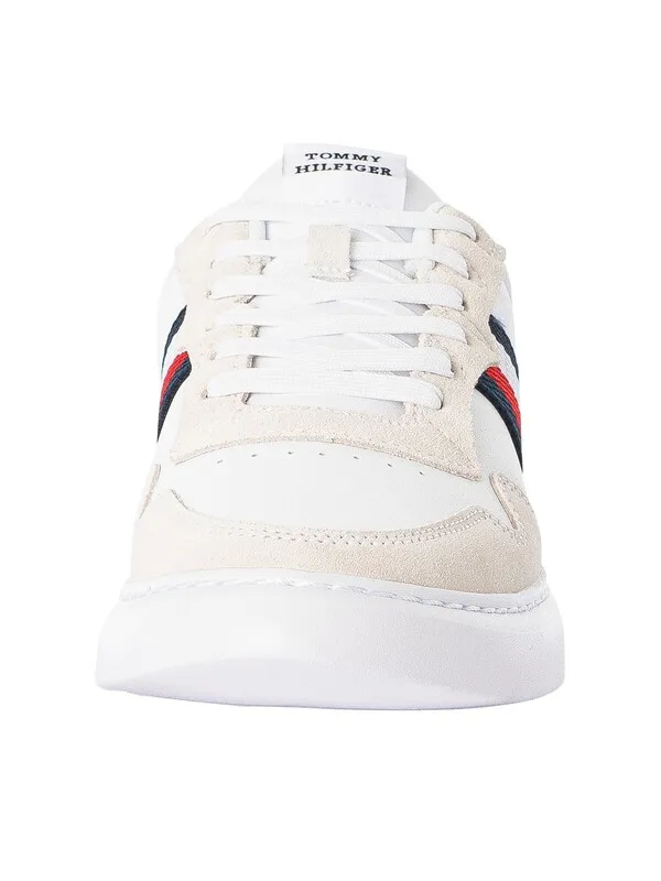 Tommy Hilfiger Light Cupsole Leather Mix Stripes Trainers - White