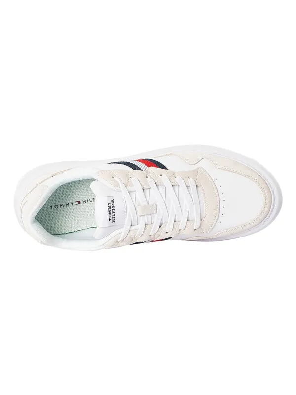 Tommy Hilfiger Light Cupsole Leather Mix Stripes Trainers - White