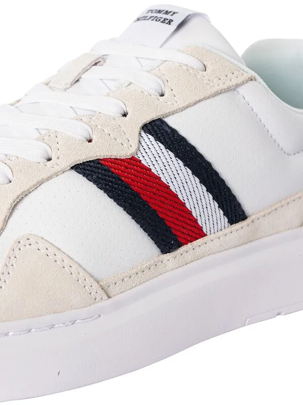 Tommy Hilfiger Light Cupsole Leather Mix Stripes Trainers - White