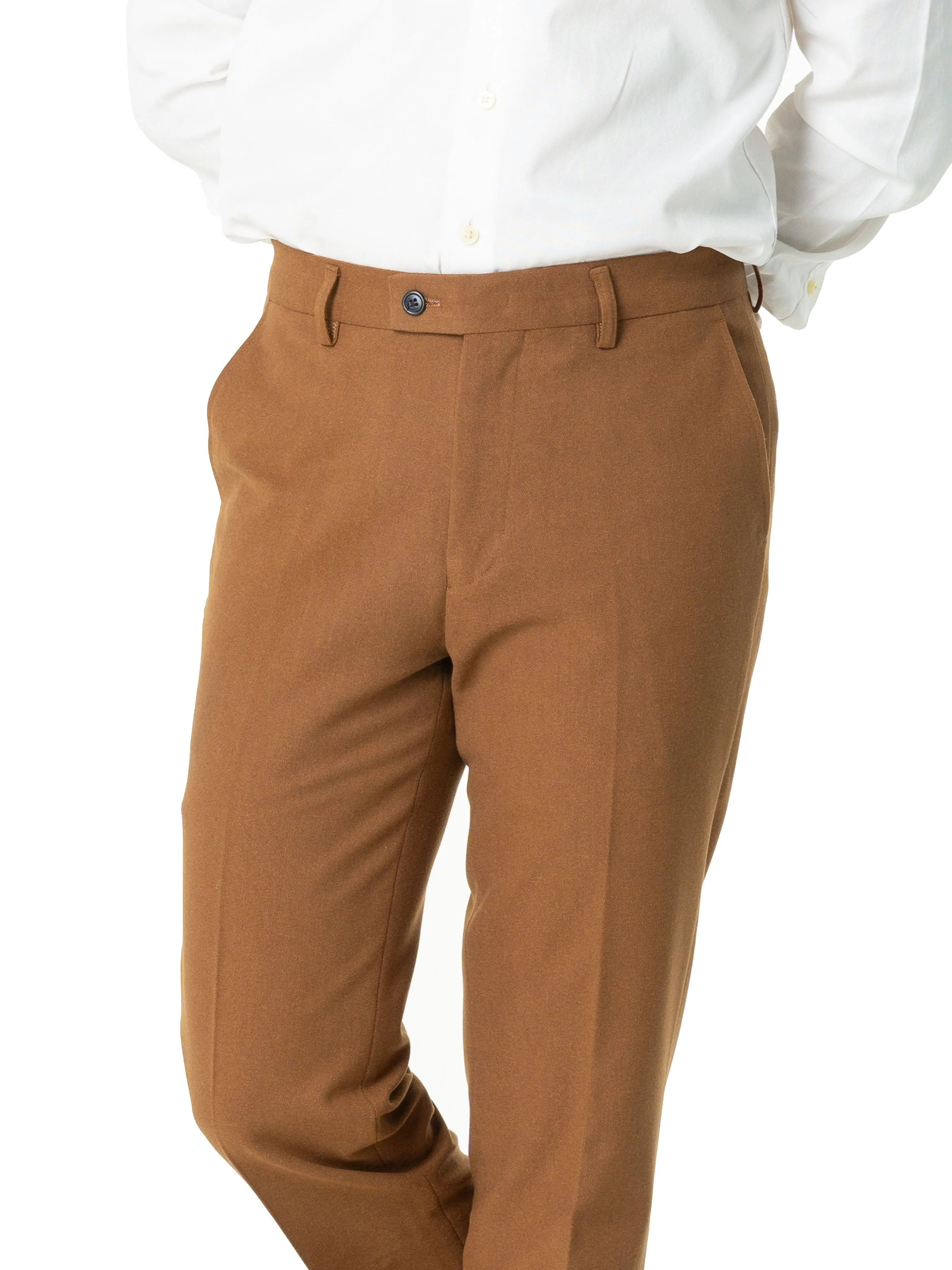 Trousers With Belt Loop - Cinnamon Textured Plain (Stretchable)