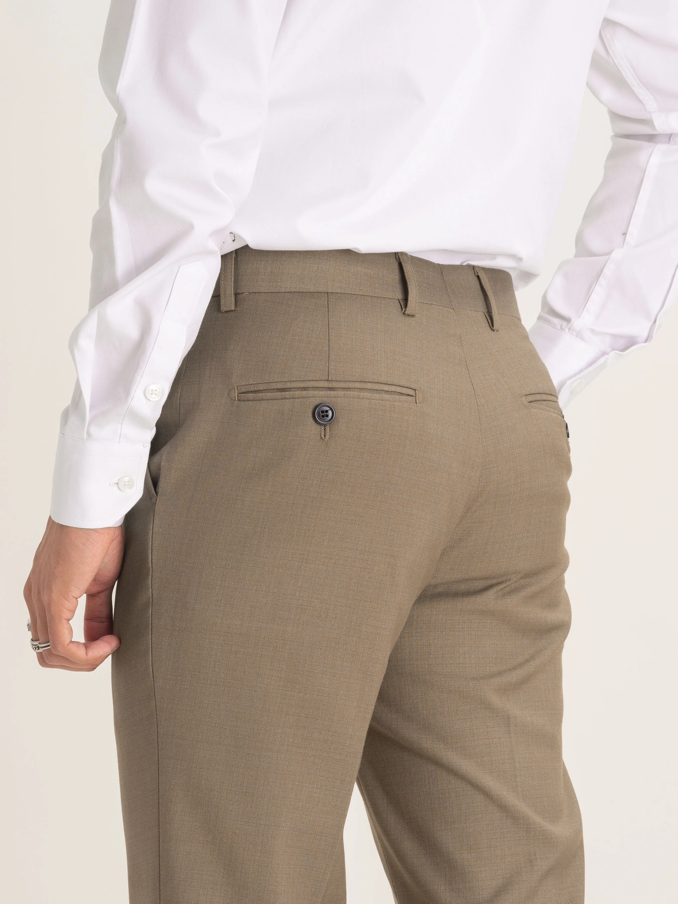 Trousers With Belt Loop -  Khakis Plain (Stretchable)