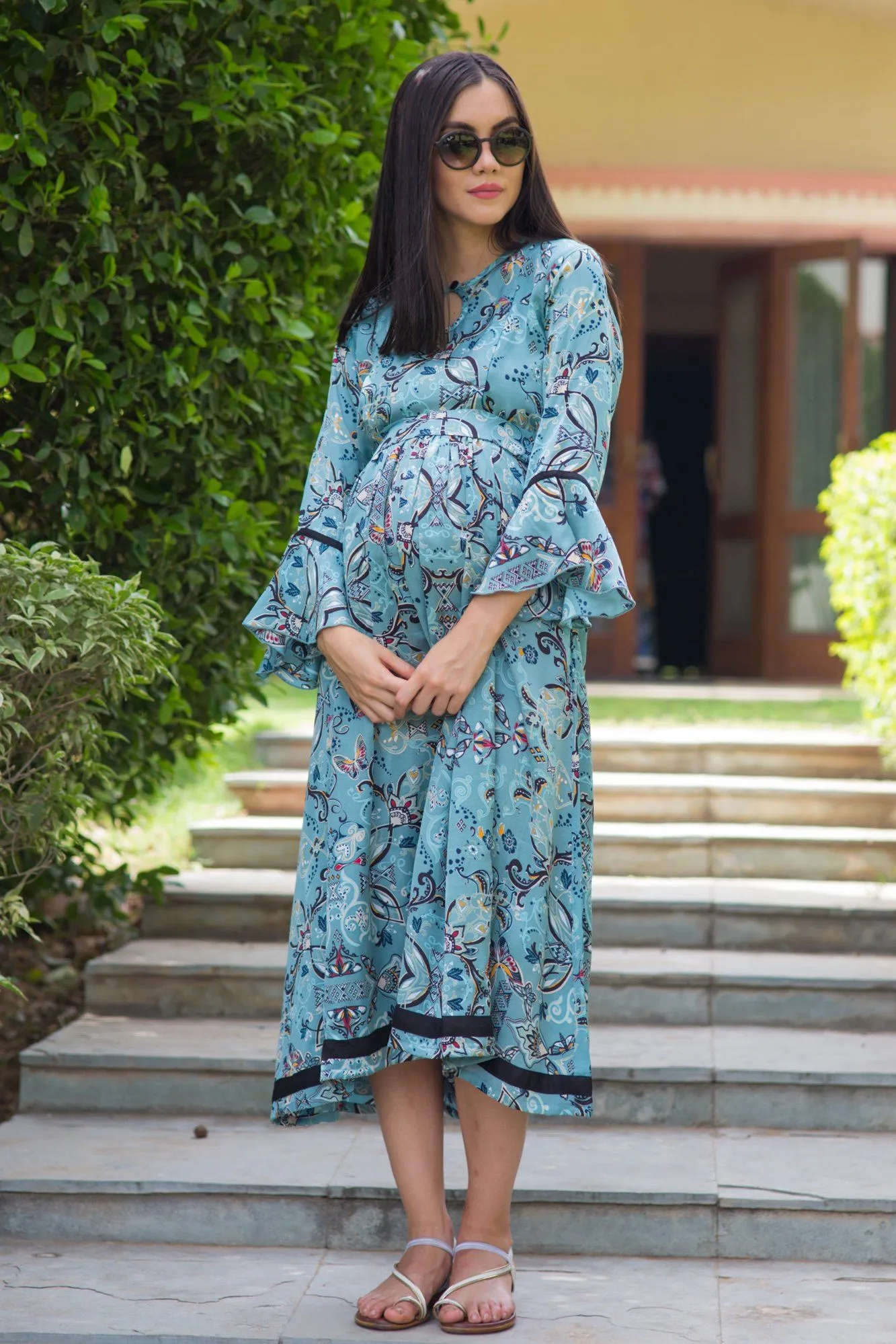 Turkish Green Maternity & Nursing Kurta Dress