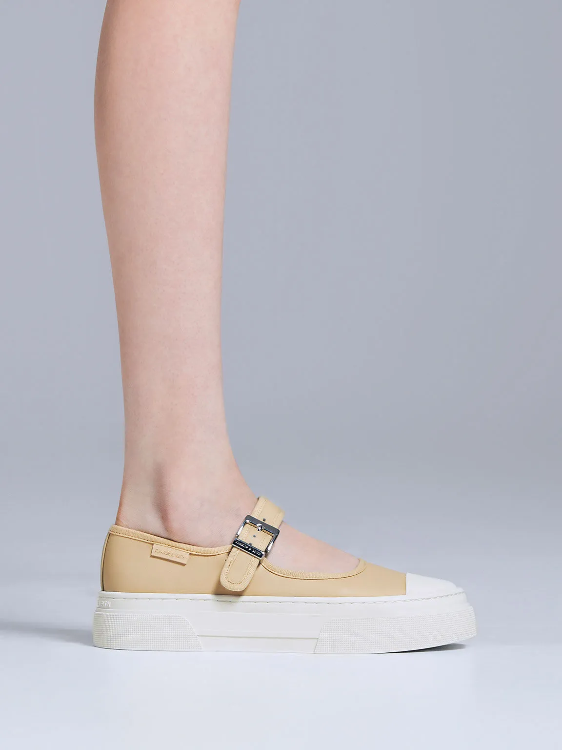 Two-Tone Mary Jane Sneakers - Beige