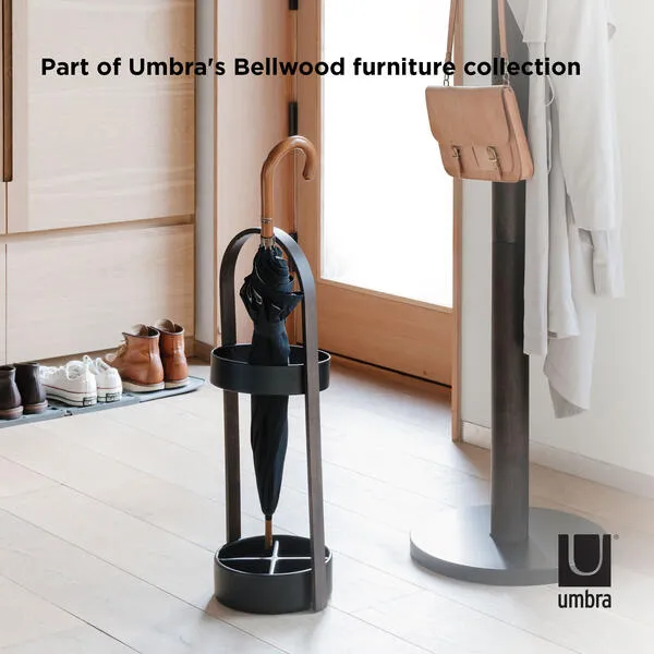 Umbra Hub Umbrella Stand, Black/Walnut