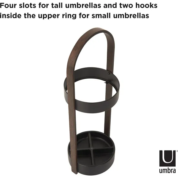 Umbra Hub Umbrella Stand, Black/Walnut