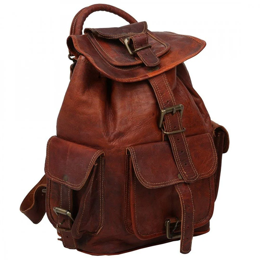 Unisex Leather 16inch Retro Vintage Dapper Sailor Brown Backpack