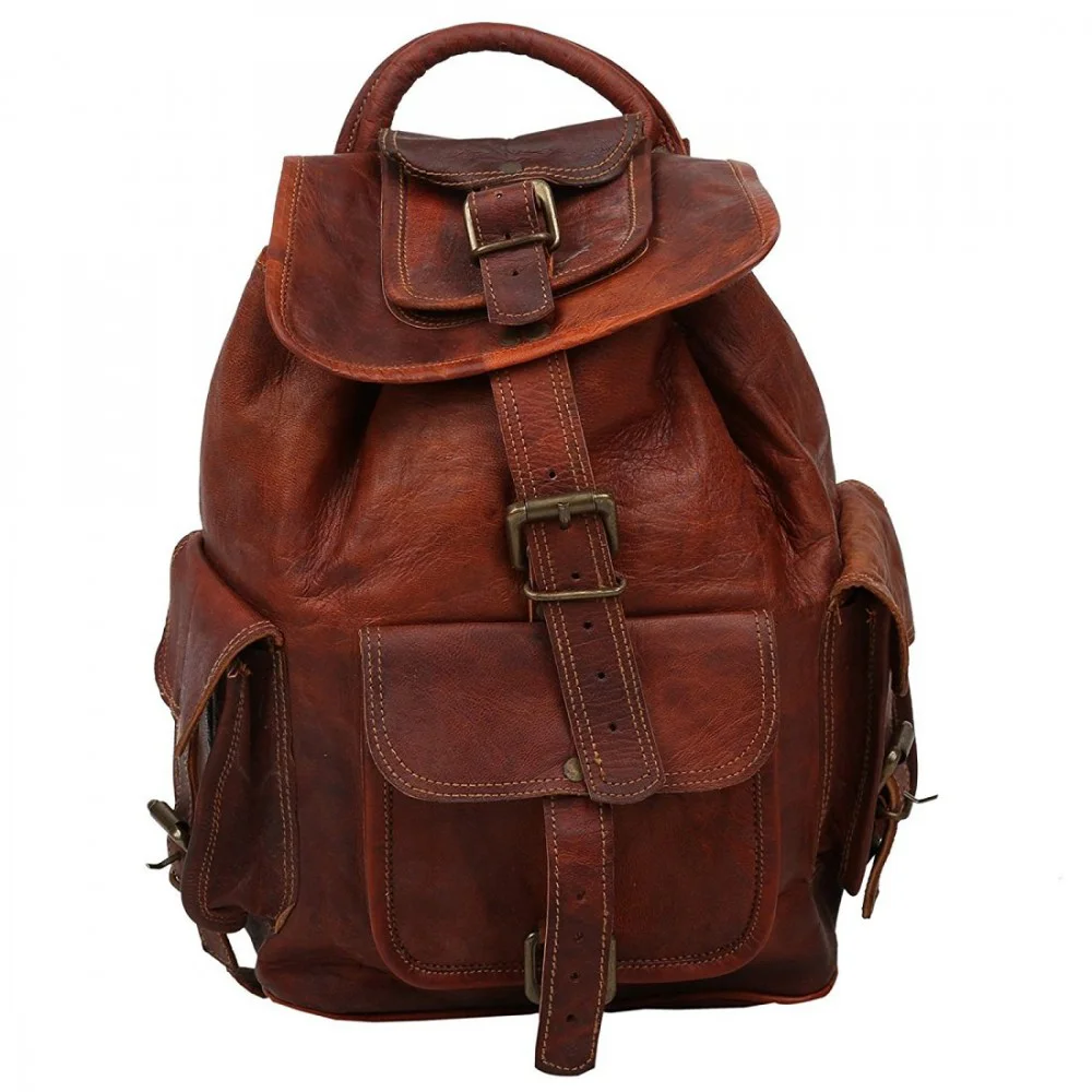 Unisex Leather 16inch Retro Vintage Dapper Sailor Brown Backpack