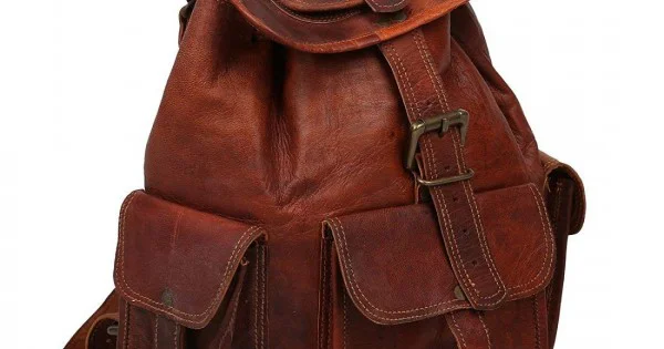 Unisex Leather 16inch Retro Vintage Dapper Sailor Brown Backpack