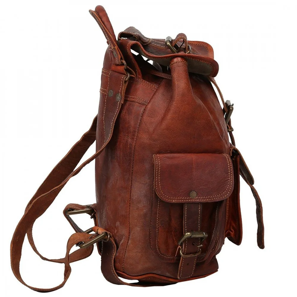 Unisex Leather 16inch Retro Vintage Dapper Sailor Brown Backpack