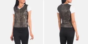 Vanda Distressed Brown Leather Biker Vest