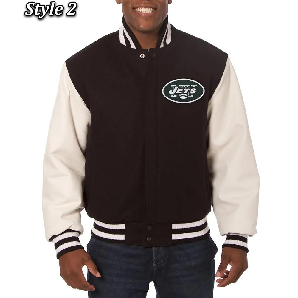 Varsity New York Jets Black and White Two-Tone Jacket