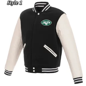 Varsity New York Jets Black and White Two-Tone Jacket