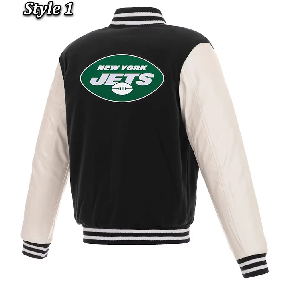 Varsity New York Jets Black and White Two-Tone Jacket