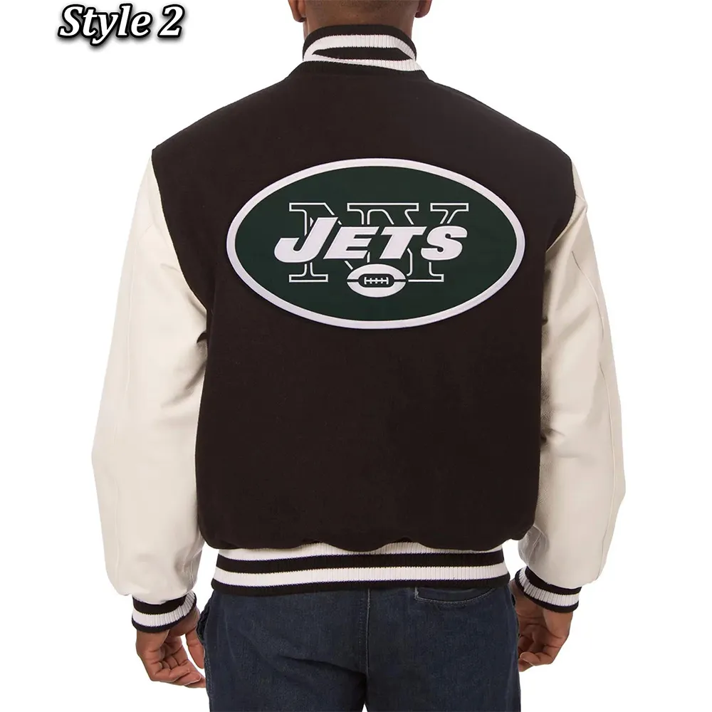 Varsity New York Jets Black and White Two-Tone Jacket