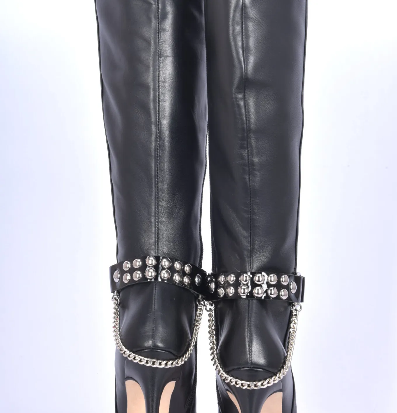 VEGAN BOOT BELT LEA - 2CM - SINGLE CHAIN - BLACK SHINY