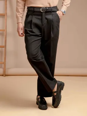 Venezia Pleated Trousers - Black (Wide Fit)