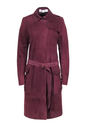 Victoria Beckham - Maroon Suede Long Jacket Sz 8