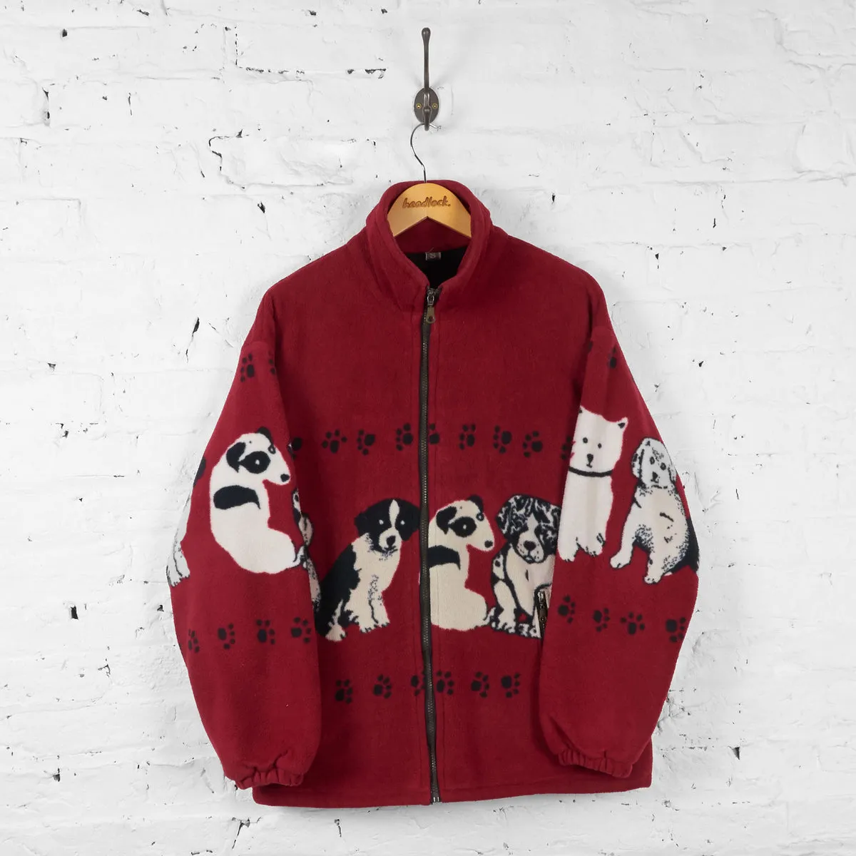 Vintage Dog Patterned Fleece - Red - S