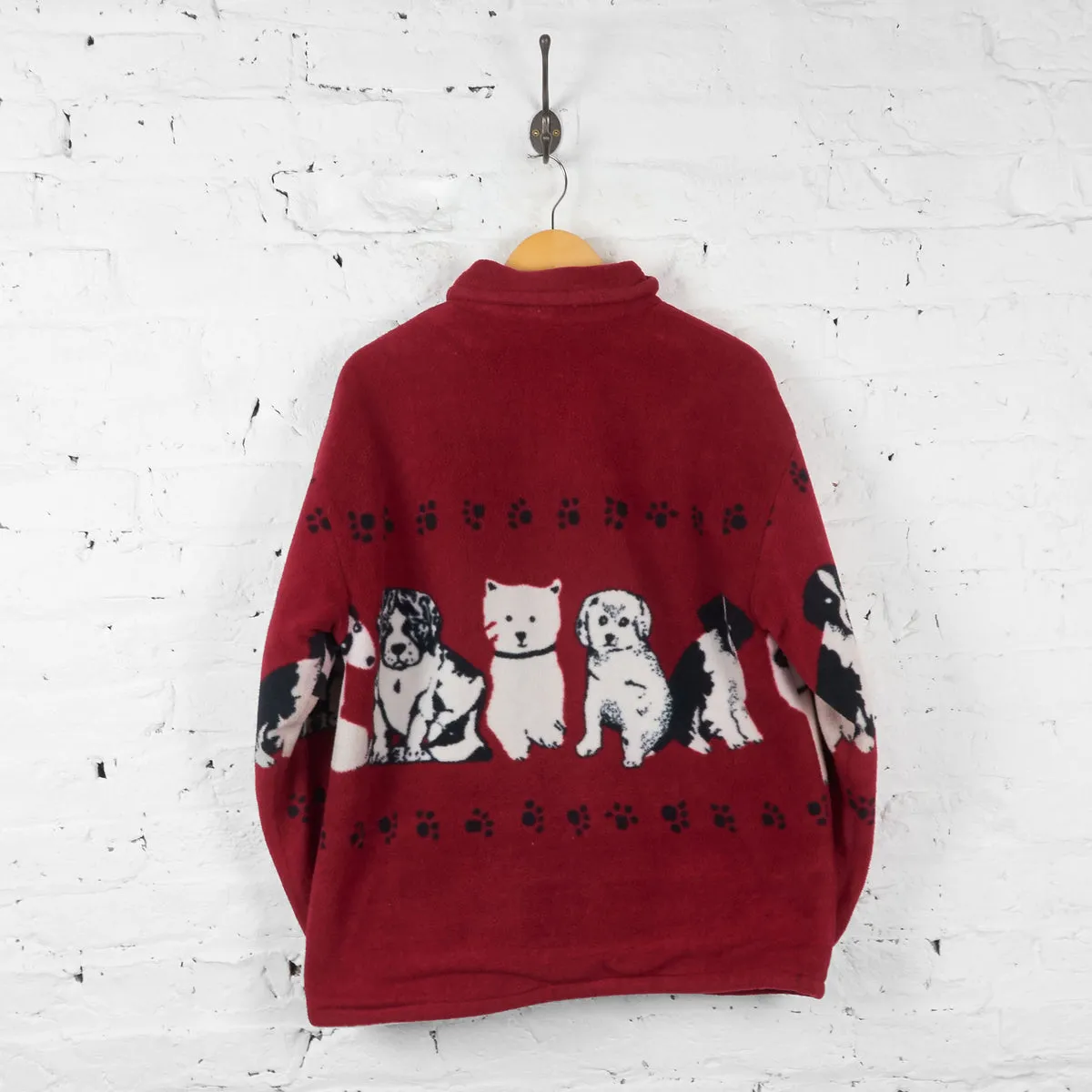 Vintage Dog Patterned Fleece - Red - S