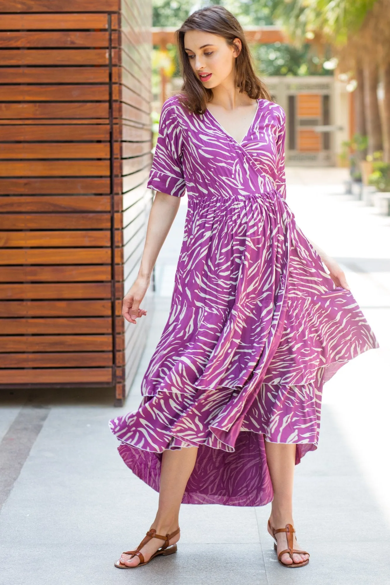 Violet Print Maternity & Nursing Flair Dress