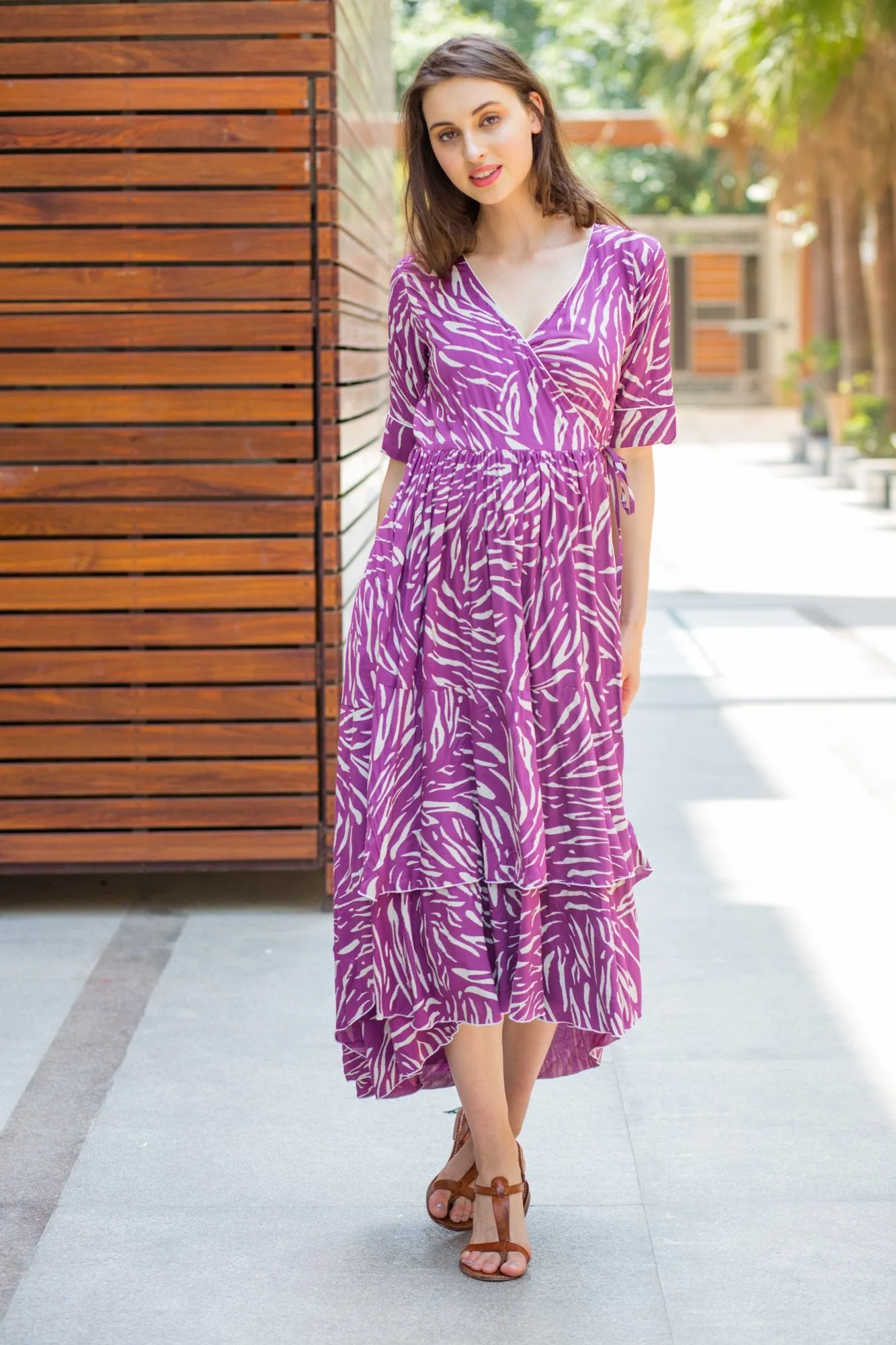 Violet Print Maternity & Nursing Flair Dress