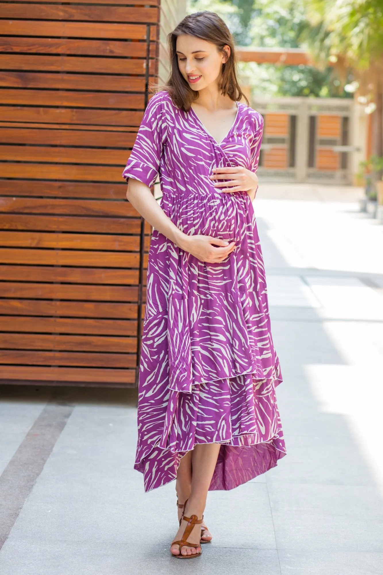 Violet Print Maternity & Nursing Flair Dress