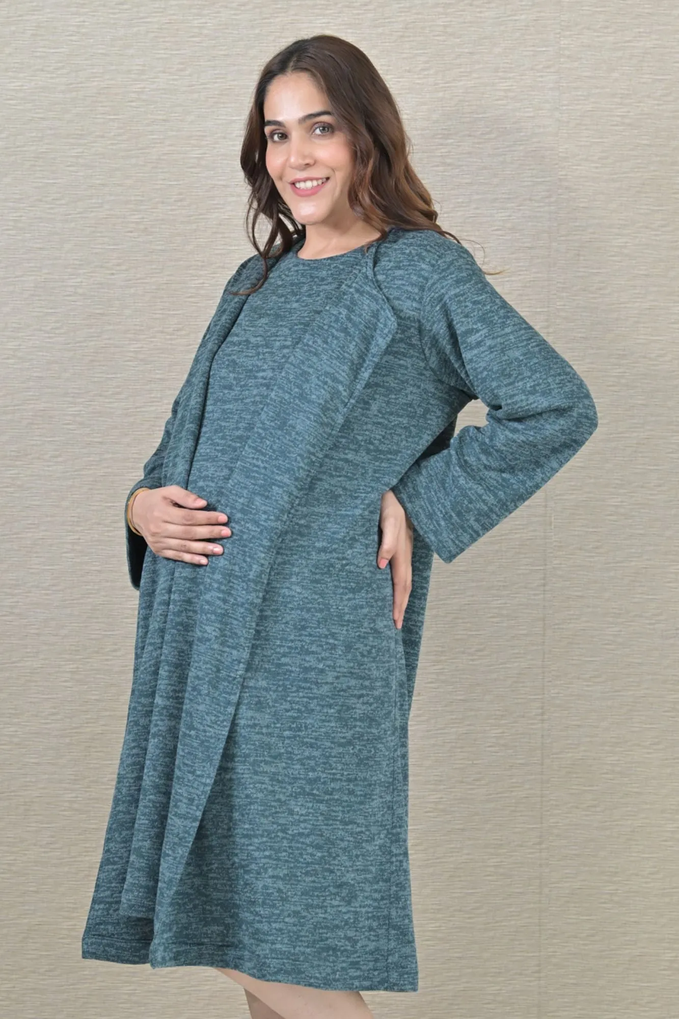 Warm Ocean Green Maternity Winter Cover Up