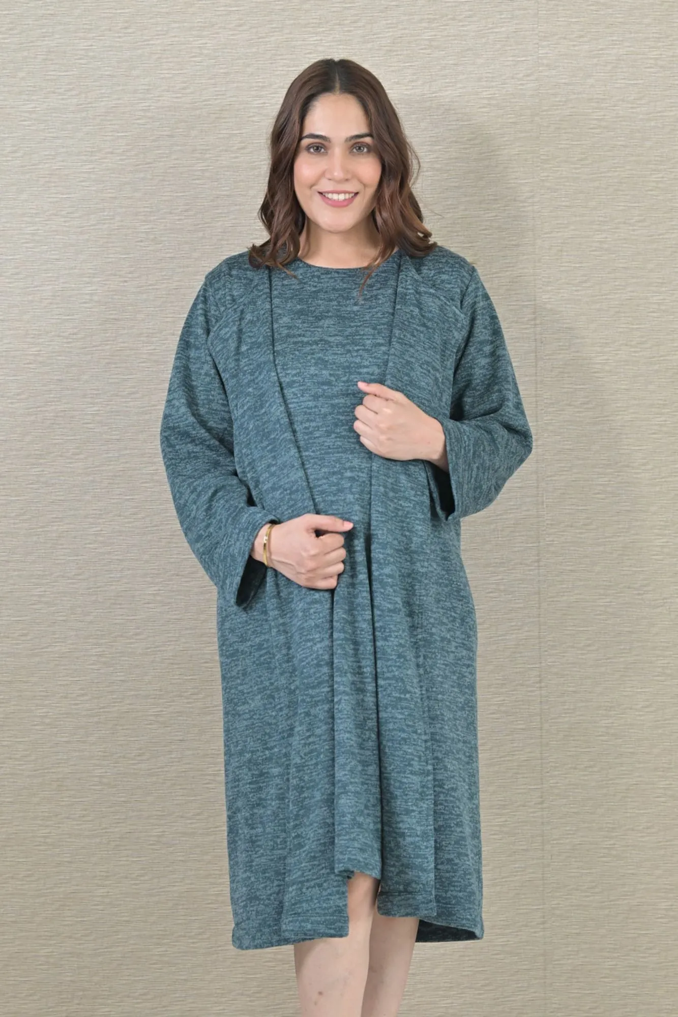 Warm Ocean Green Maternity Winter Cover Up