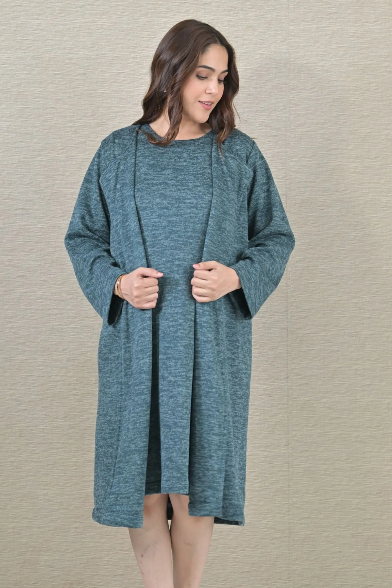 Warm Ocean Green Maternity Winter Cover Up